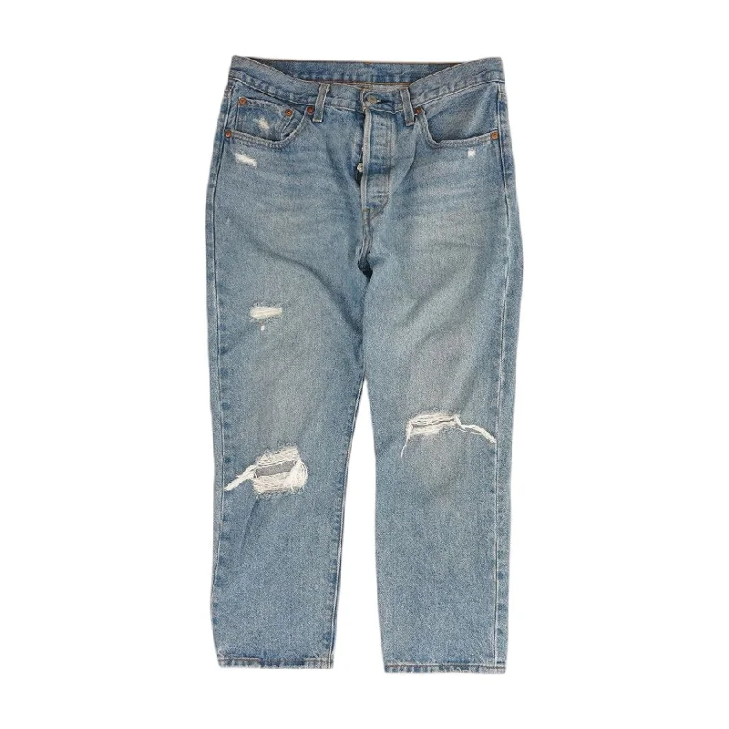 501 Blue Solid High Rise Straight Leg Jeans Fashionable Bootcut Jeans