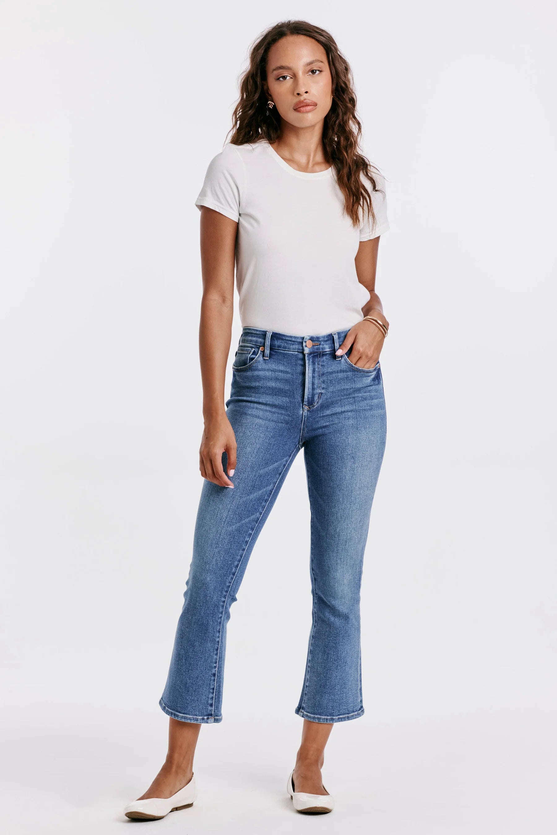 Dear John Denim Jeanne Super High Rise Cropped Flare Jeans Wexford Trendy Button-Up High-Waist Jeans