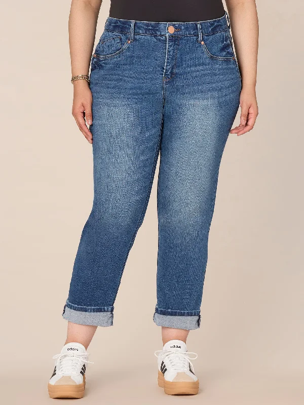 "Ab"solution Mid-Rise Side Entry Pocket Girlfriend Plus Size Jeans