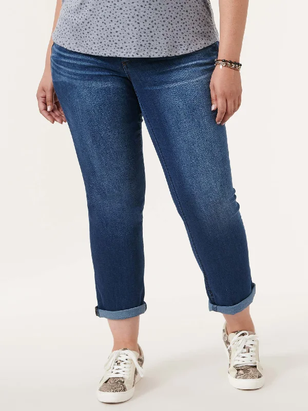 "Ab"solution® Blue Denim Cuffed Plus Girlfriend Jeans