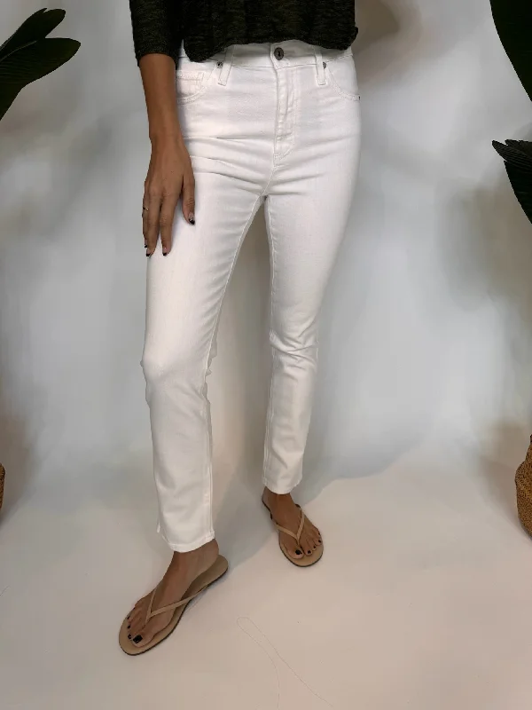 AG Jeans Mari High-Rise Slim Straight White Trendy Patchwork Denim Jeans