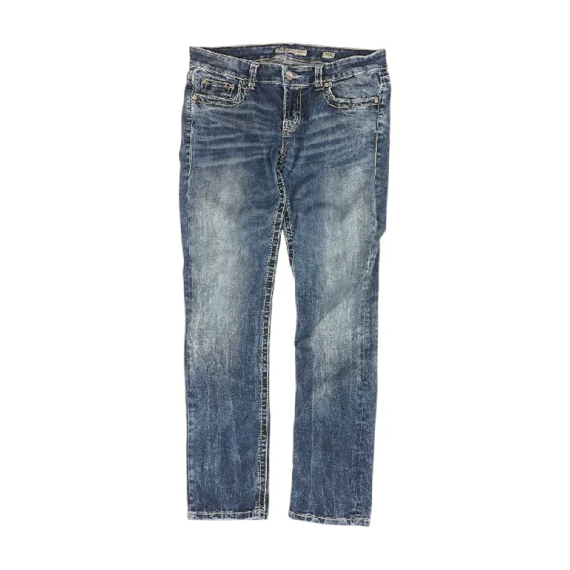 Blue Solid Low Rise Straight Leg Jeans Comfortable Mid-Rise Jeans