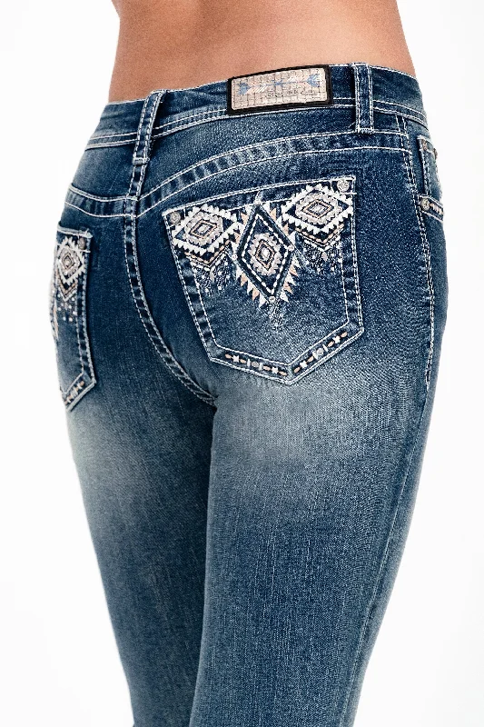 Aztec Embroidery Mid Rise  Bootcut Jeans