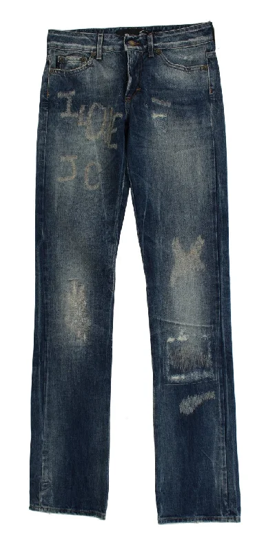 Cavalli Elegant Flare Fit Blue Denim Jeans Trendy Colored Denim Jeans