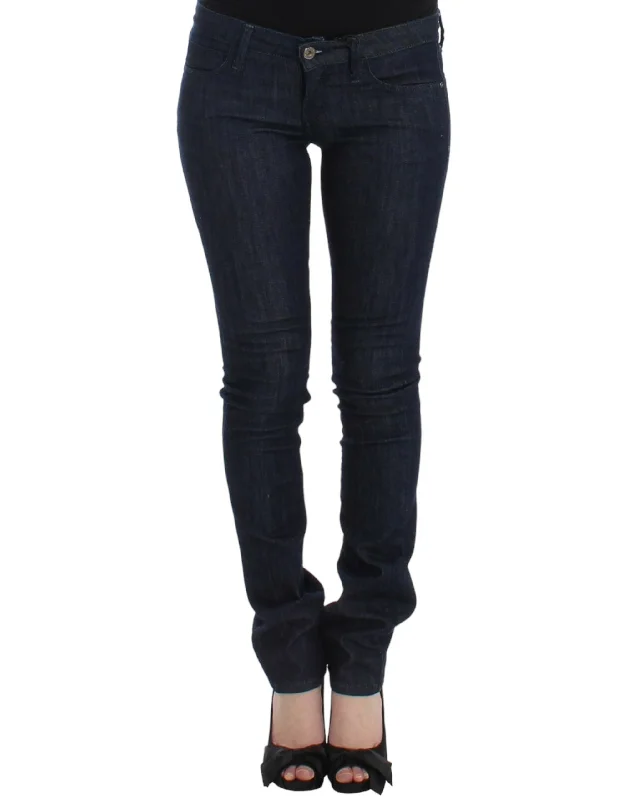 Chic Dark Blue Skinny Leg Jeans Cozy Relaxed Fit Denim Jeans