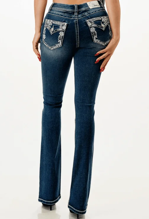 Grace in LA Easy Fit Women's Floral Bootcut Jeans EB61809-KT EB61809-KT32 PB61809-KT Comfortable Drawstring Waist Jeans Grace in LA Easy Fit Women's Floral Bootcut Jeans EB61809-KT EB61809-KT32 PB61809-KT Comfortable Drawstring Waist Jeans