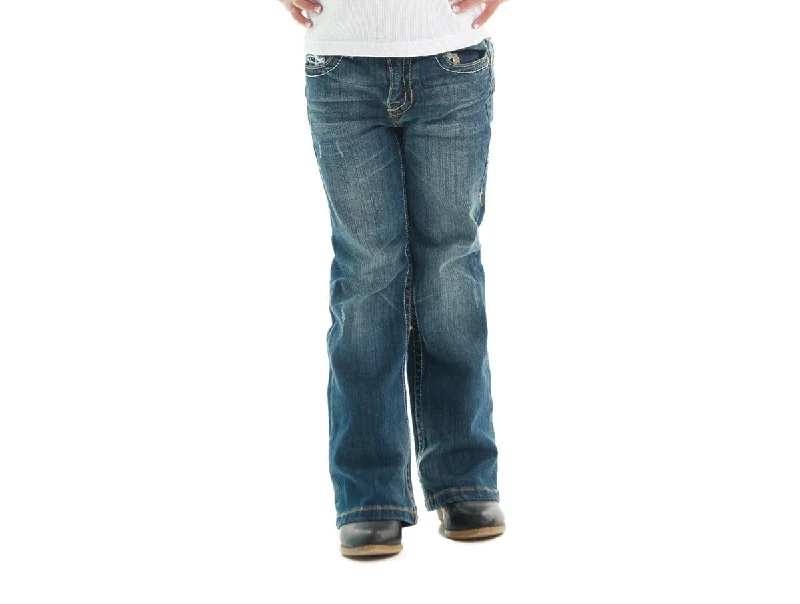 Cowgirl Tuff Girls Blue Cotton Blend Jeans Don't Fence Me In Fashionable Distressed Jeans