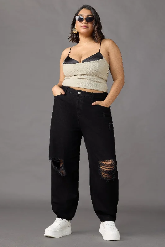 Rocker Rebel Curve Relaxed Fit Torn Black Jeans Comfortable Distressed Straight-Leg Jeans Rocker Rebel Curve Relaxed Fit Torn Black Jeans Comfortable Distressed Straight-Leg Jeans