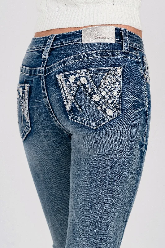 Western Embroidered Pocket  Mid Rise  Bootcut Jeans