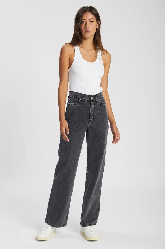 Echo Straight Jeans - Retro Black Fashionable Raw Edge Jeans