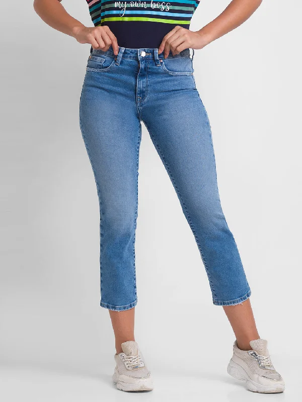 Spykar Light Blue Lycra Slim Straight Fit Ankle Length Jeans For Women (Emma) Casual Distressed Denim Jeans Spykar Light Blue Lycra Slim Straight Fit Ankle Length Jeans For Women (Emma) Casual Distressed Denim Jeans