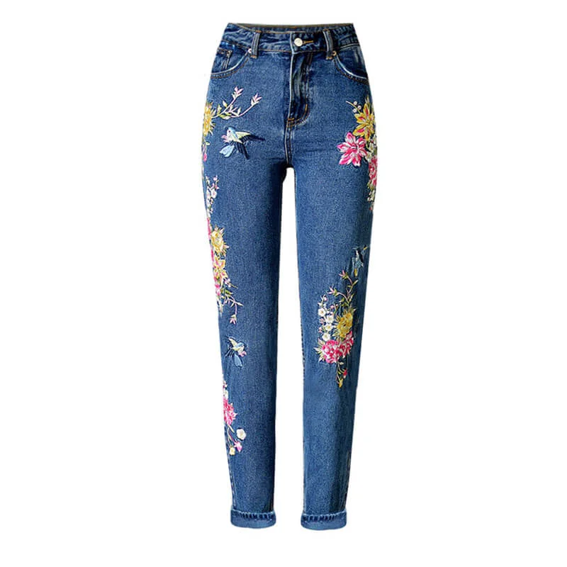 Embroidery Straight Pants Women's Jeans Mom Jeans High Waisted Jeans