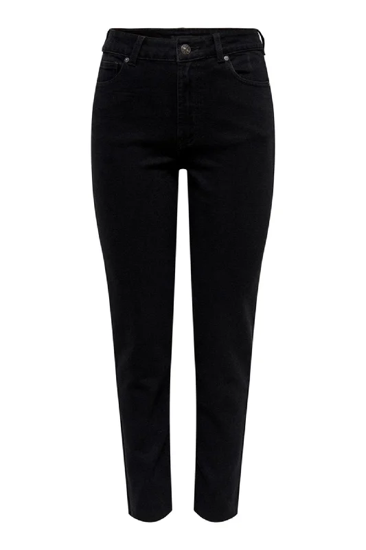 Emily High Waist Jeans - Black Denim Fashionable Mom Jeans