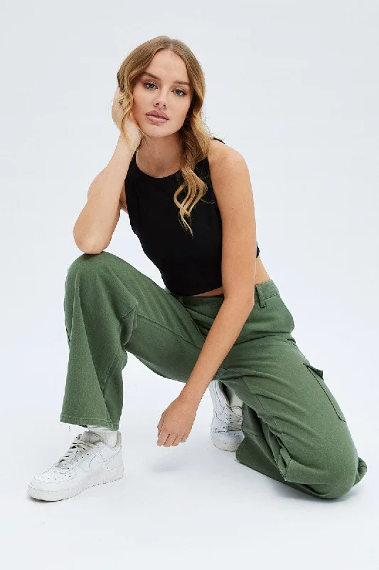 Green Cargo Denim Jeans High rise