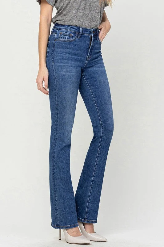 High Rise Bootcut Jeans Chic Rolled Cuff Denim Jeans