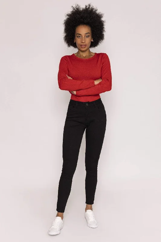 High Waist Denim Jeans in Black Chic Rolled Cuff Denim Jeans