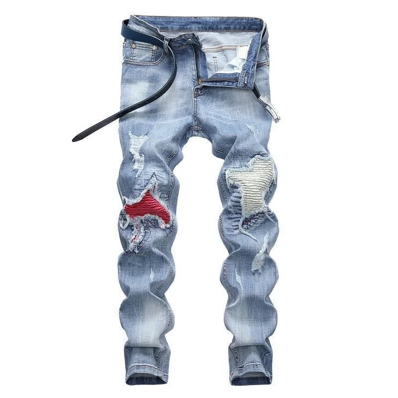 Hip Hop Distressed Jeans For Men Chic Double Waistband Jeans