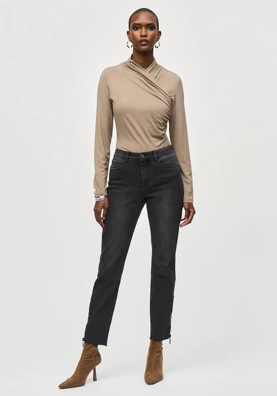 Joseph Ribkoff Embellished Zip Detail Skinny Jeans, Grey Trendy Pleated Waist Jeans