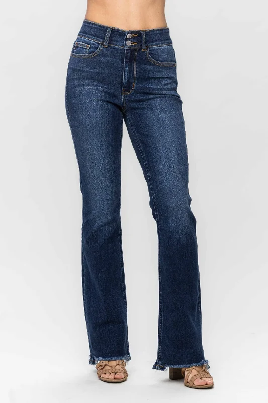 Judy Blue Full Size Frayed Hem Bootcut Jeans Casual Light Wash Jeans