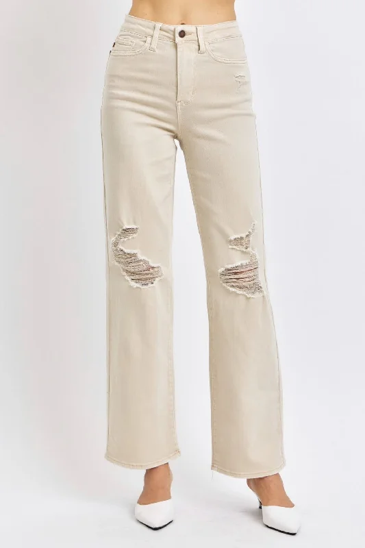 Judy Blue Full Size High Waist Distressed Wide Leg Jeans Classic Button Fly Jeans