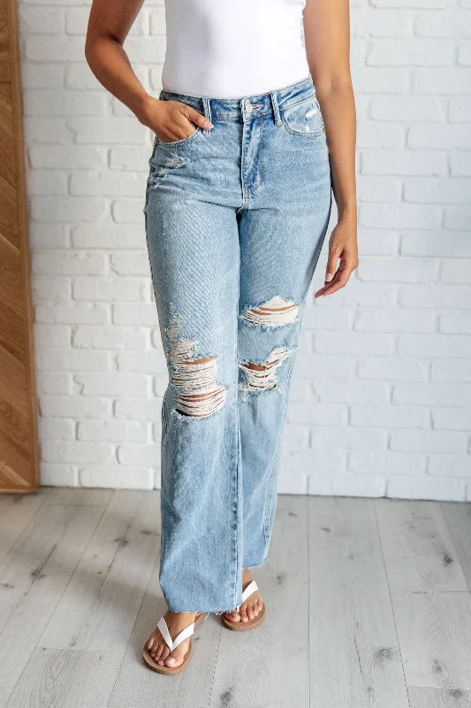 Judy Blue Ramona High Rise Rigid Magic Destroyed Straight Jeans Trendy Flared Leg Jeans