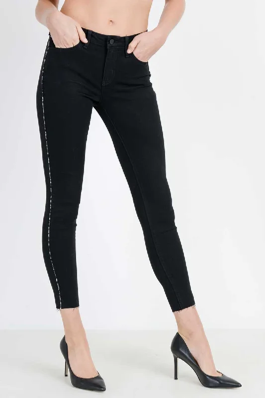 Just Black Denim Hi Rise Leopard Piping Skinny Jeans Classic Button Fly Jeans