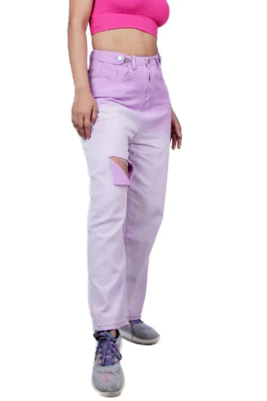 Lavendar High rise boy fit women jeans Stylish Paperbag Waist Denim