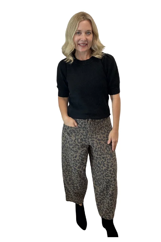 Leopard Print Barrel Jeans Comfortable Zip-Fly Denim Jeans