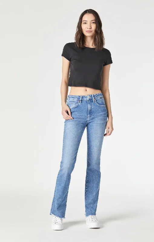 MARIA FLARE JEANS IN LIGHT BRUSHED FLEX BLUE Chic Cropped Jeans
