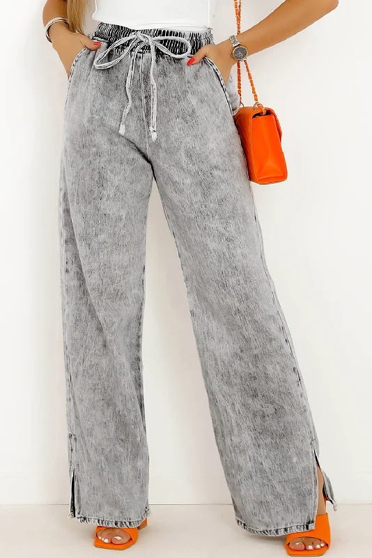 Medium Grey Drawstring Elastic Waist Wide Leg Jeans Fashionable Jeggings Style Jeans Medium Grey Drawstring Elastic Waist Wide Leg Jeans Fashionable Jeggings Style Jeans