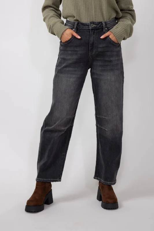 Mica Super High-Rise Barrel-Leg Jeans for Women in Black Eel | MDP-W3234 Fashionable Straight Fit Denim