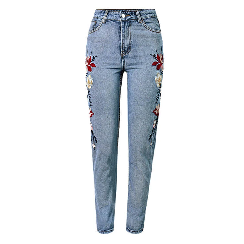 Mom Jeans Pencil Pants Embroidered Jeans Women's Jeans Ninth Pants