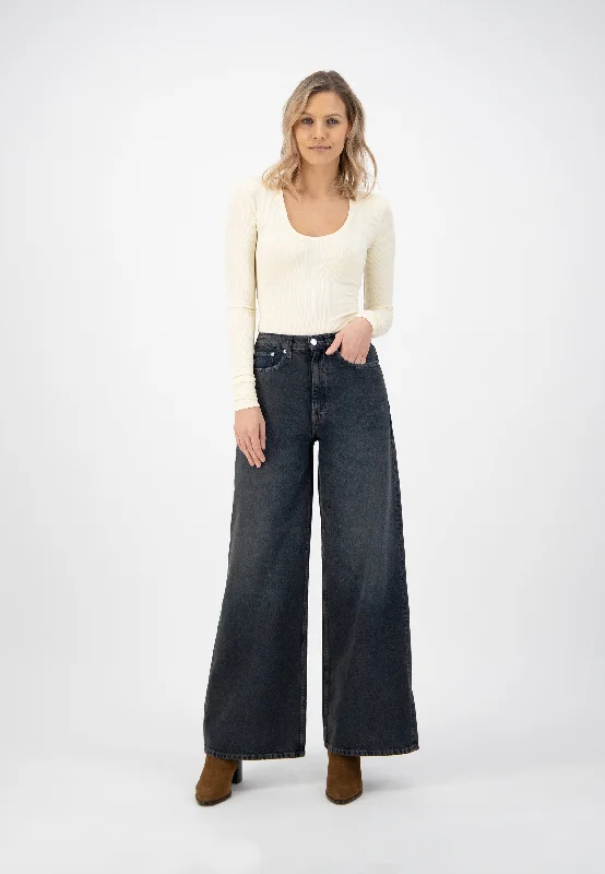 Wyde Sara Jeans Heavy Black Stone Casual Bootcut Ripped Jeans