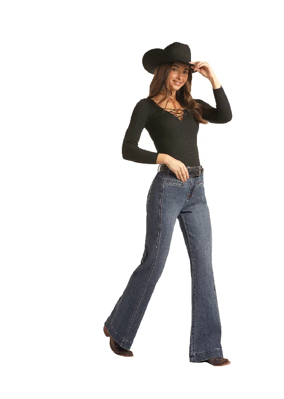 Panhandle Slim® Women's Mid-Rise Bell Bottom Denim Jeans Comfortable Stretch Fit Jeans