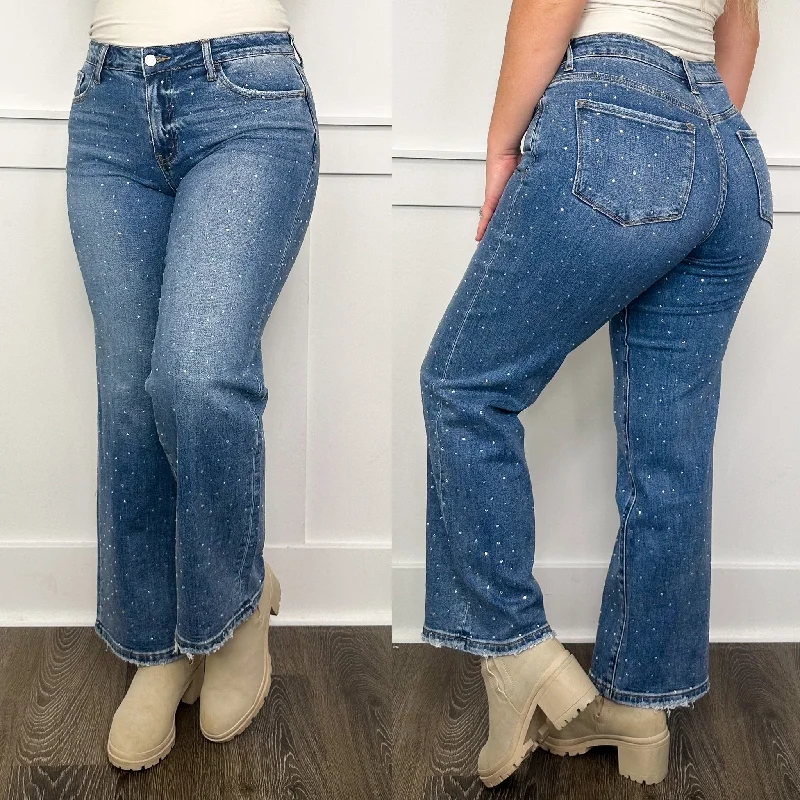 Phoebe Mid Rise Rhinestone Straight Leg Medium Wash Jeans Stylish Plus Size Denim Jeans Phoebe Mid Rise Rhinestone Straight Leg Medium Wash Jeans Stylish Plus Size Denim Jeans