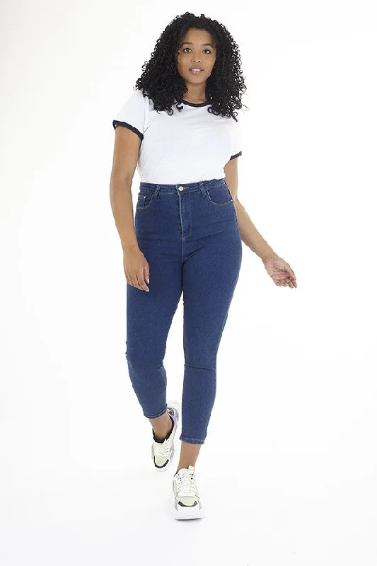 PLUS SIZE PLAIN BLUE SKINNY FITTED JEANS Casual Straight-Leg Jeans