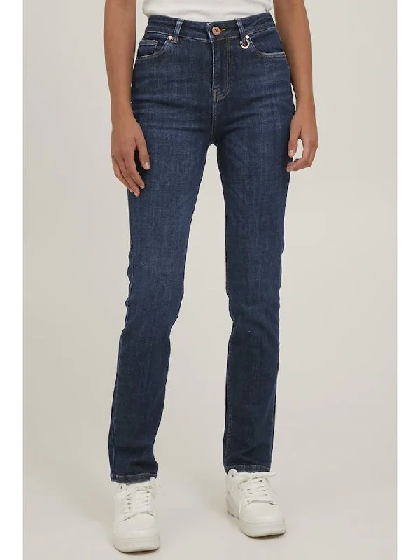 Pulz PZLIVA Straight Jeans Dark Blue Fashionable Distressed Jeans