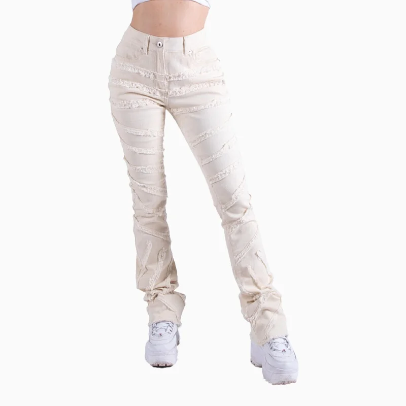 Women's Highwaist Fray Stacked Jeans Pant