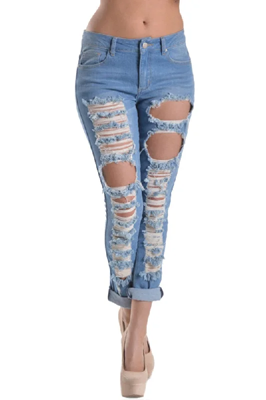 Ripped Roll-Up Skinny Jeans Casual Bootcut Ripped Jeans