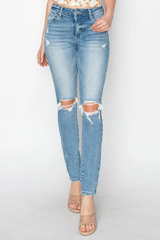 Risen Full Size High Rise Knee Distressed Skinny Jeans Comfortable Jogger Style Jeans Risen Full Size High Rise Knee Distressed Skinny Jeans Comfortable Jogger Style Jeans