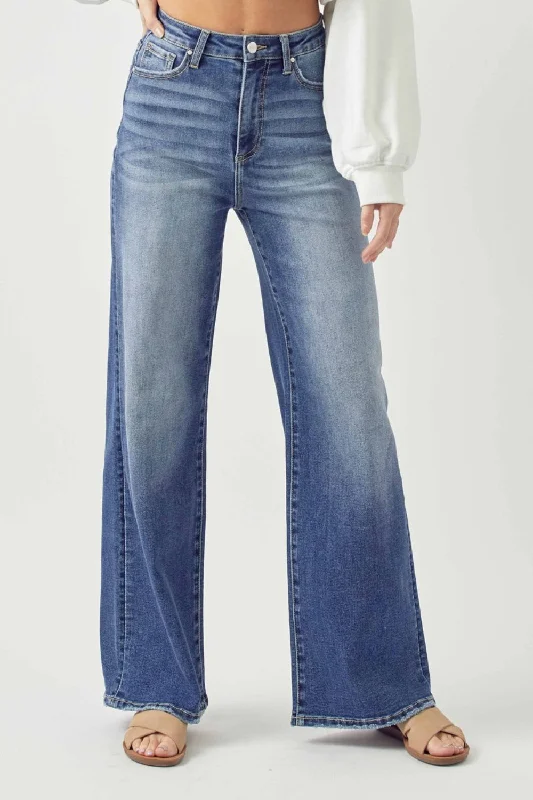 Risen Full Size High Rise Wide Leg Jeans Trendy Layered Pocket Jeans