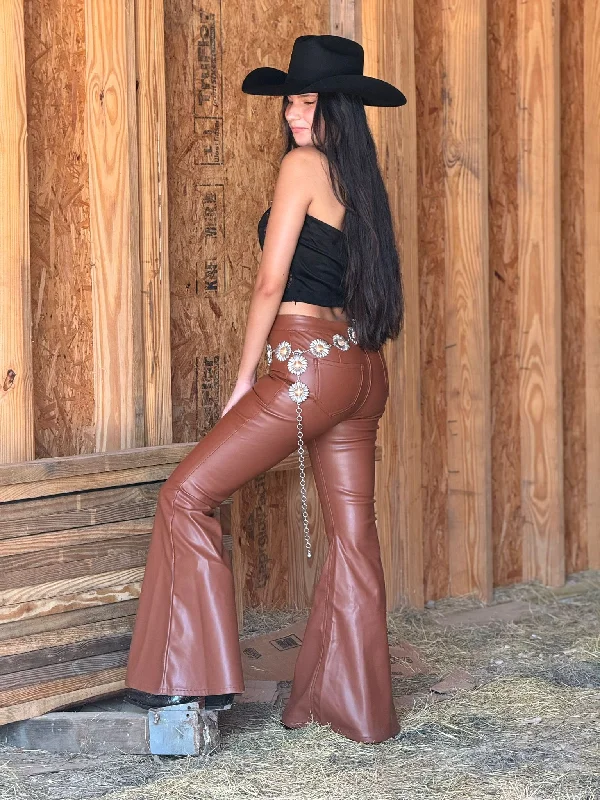 ROCK&ROLL Brown Faux Leather Flare Jeans