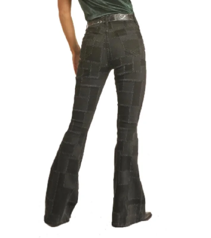 Rock & Roll Women's Black Patched High Rise Flare Jeans RRWD6HRZQD Comfortable Ankle Jeans Rock & Roll Women's Black Patched High Rise Flare Jeans RRWD6HRZQD Comfortable Ankle Jeans
