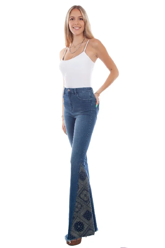 Scully Womens Bell Bottom Denim Cotton Blend Jeans Trendy Paperbag Waist Jeans