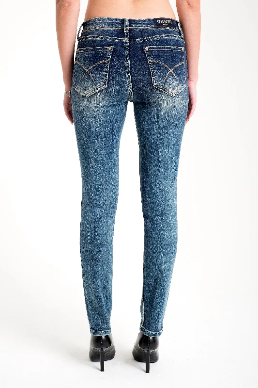 Simple Stitches Details Med Blue Mid Rise Skinny Jeans