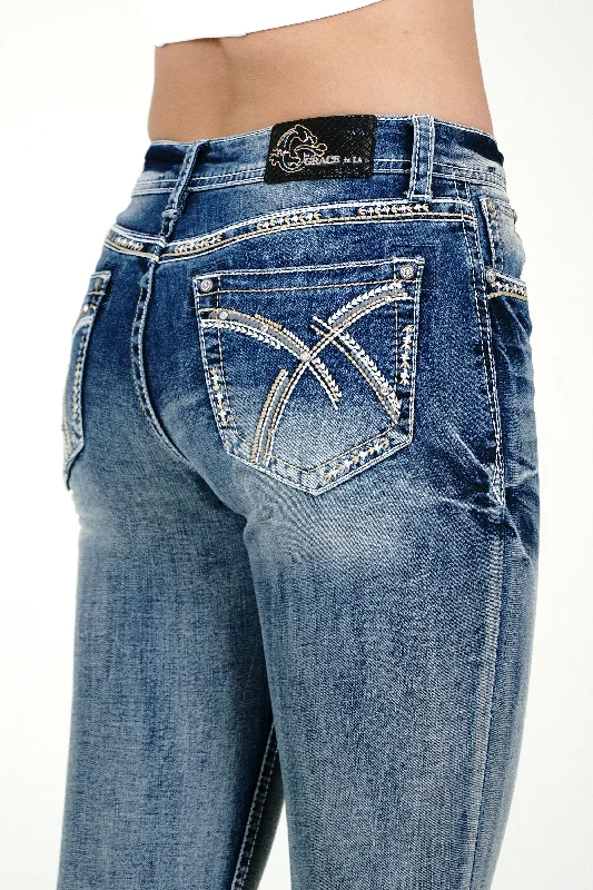 Simple Stitches Embroidery Mid Rise  Bootcut Jeans