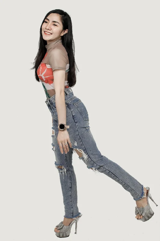Skinny High Ankle Jeans Elegant Tapered Leg Denim