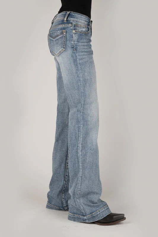 Stetson Womens Blue Cotton Blend 214 Trouser Raw Edge Jeans Trendy Bootcut High-Waisted Jeans