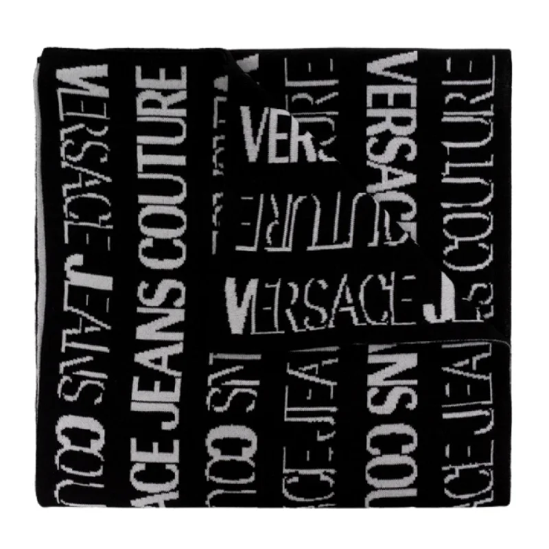 Versace Jeans Couture Black Embroidered All-Over Logo Scarf Trendy Bootcut High-Waisted Jeans Versace Jeans Couture Black Embroidered All-Over Logo Scarf Trendy Bootcut High-Waisted Jeans