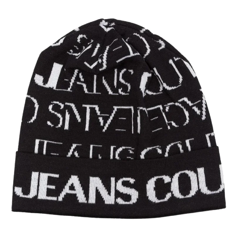 Versace Jeans Couture Black Embroidered Logo Beanie Trendy Pleated Waist Jeans
